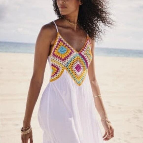 *NWOT Boho Me Granny Square Crochet White Midi Dress – Sz S - Picture 2 of 9